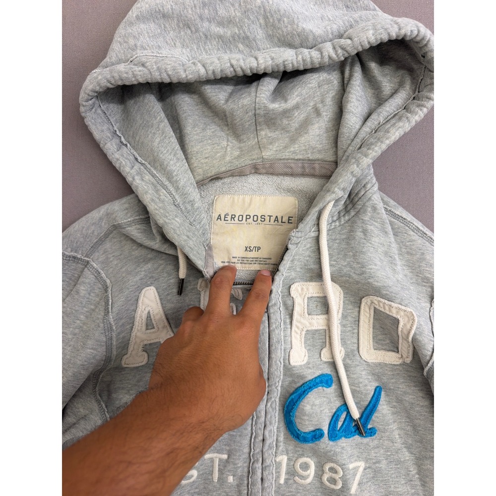 Aeropostale Womens Gray Zip Up Hoodie So Cal 1987 Graphic Sweatshirt XS - Picture 2 of 6